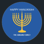 Happy Hanukkah Menorah  Classic Round Sticker<br><div class="desc">Happy Hanukkah Menorah Classic Round Sticker</div>