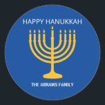 Happy Hanukkah Menorah  Classic Round Sticker<br><div class="desc">Happy Hanukkah Menorah Classic Round Sticker</div>