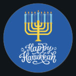 Happy Hanukkah Menorah Classic Round Sticker<br><div class="desc">Happy Hanukkah Menorah Classic Round Sticker. Choose the size of the sticker from the options menu.</div>