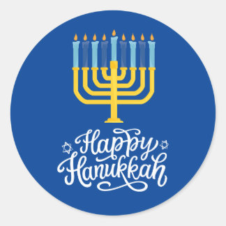 Happy Hanukkah Menorah Classic Round Sticker