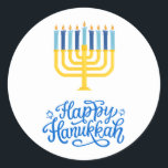 Happy Hanukkah Menorah Classic Round Sticker<br><div class="desc">Happy Hanukkah Menorah Classic Round Sticker. Choose the size of the sticker from the options menu.</div>