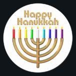 Happy Hanukkah Menorah Classic Round Sticker<br><div class="desc">Happy Hanukkah Menorah</div>