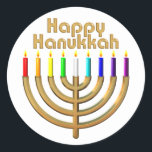 Happy Hanukkah Menorah Classic Round Sticker<br><div class="desc">Happy Hanukkah Menorah</div>