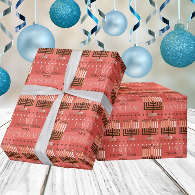 Happy Hanukkah Menorah Colourful Coral Pattern Wrapping Paper (Creator Uploaded)