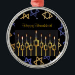 Happy Hanukkah! Menorah Custom Round Ornament<br><div class="desc">Happy Hanukkah! Create a treasured keepsake ornament! Personalise this custom beautiful ornament with your greetings. Follow easy prompts to completely personalise this unique ornament. Complete a coordinated elegant set: in our store zazzle.com/celebrationsevents* see matching Invitations, Announcements, Greeting Cards, Stickers, Postage Stamps, Apparel, Gifts and more! Zazzle.com/celebrationsevents* Custom Photocards make your...</div>