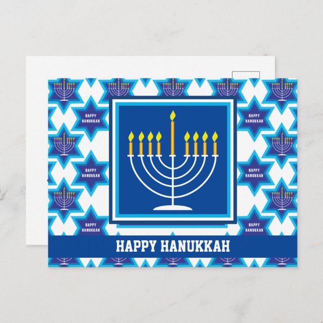 🕎 Happy Hanukkah, Menorah, customisable Postcard (Front/Back)