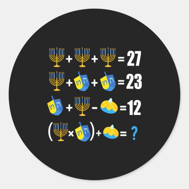 Happy Hanukkah Menorah Dreidel Doughnut Math Teach Classic Round Sticker (Front)