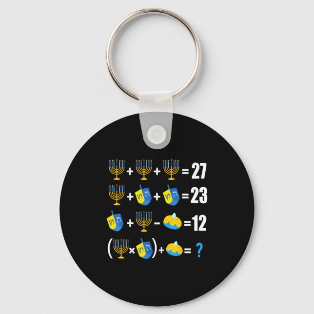 Happy Hanukkah Menorah Dreidel Doughnut Math Teach Key Ring (Front)