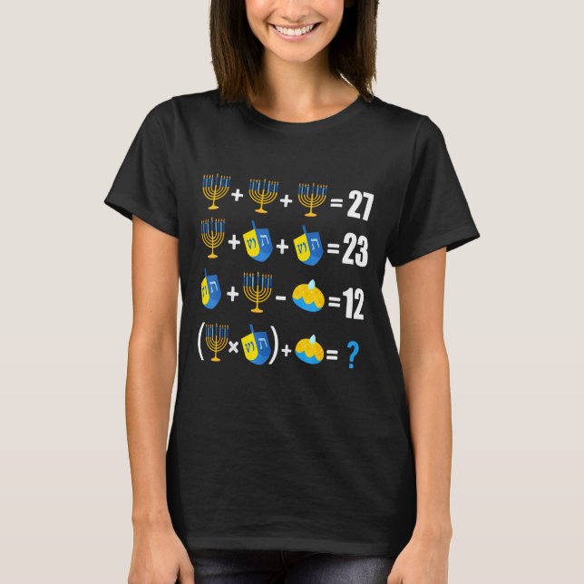 Happy Hanukkah Menorah Dreidel Doughnut Math Teach T-Shirt (Front)