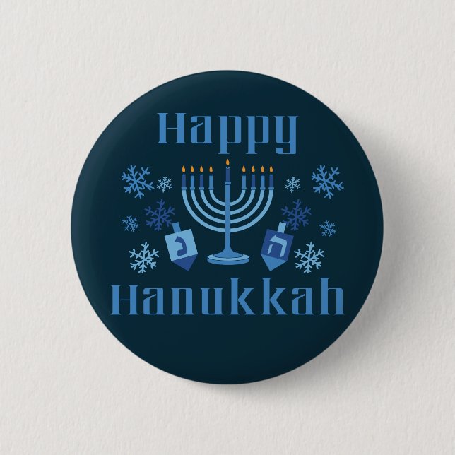Happy Hanukkah Menorah Dreidel Festive Jewish 6 Cm Round Badge (Front)