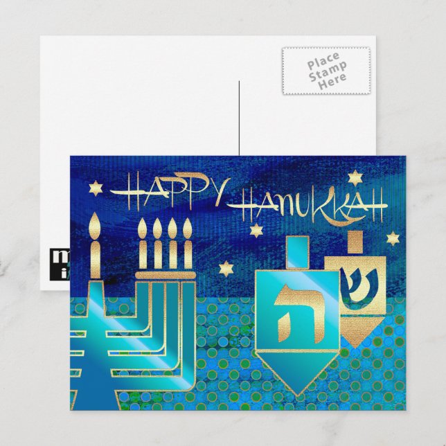 Happy Hanukkah. Menorah & Dreidels Holiday Postcard (Front/Back)