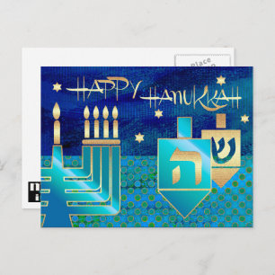 Happy Hanukkah. Menorah & Dreidels Holiday Postcard