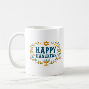 HAPPY HANUKKAH Menorah floral Jewish Holiday Coffee Mug