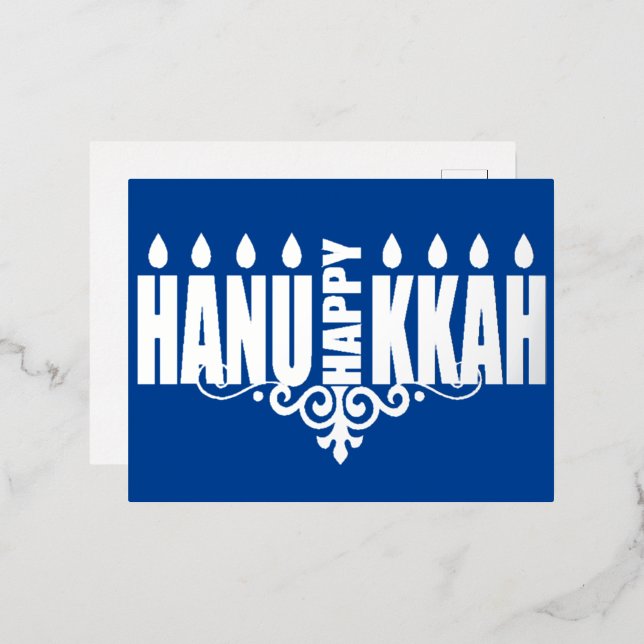 Happy Hanukkah Menorah Foil Holiday Postcard (Front/Back)