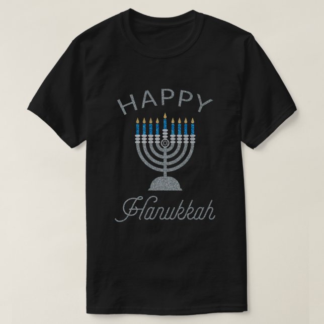 Happy Hanukkah Menorah Glitter T-Shirt (Design Front)
