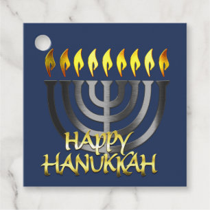 Happy Hanukkah Menorah Grey Favour Tags