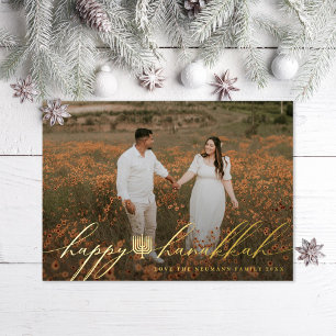 Happy Hanukkah Menorah Hanukkiah Photo Foil Holiday Card