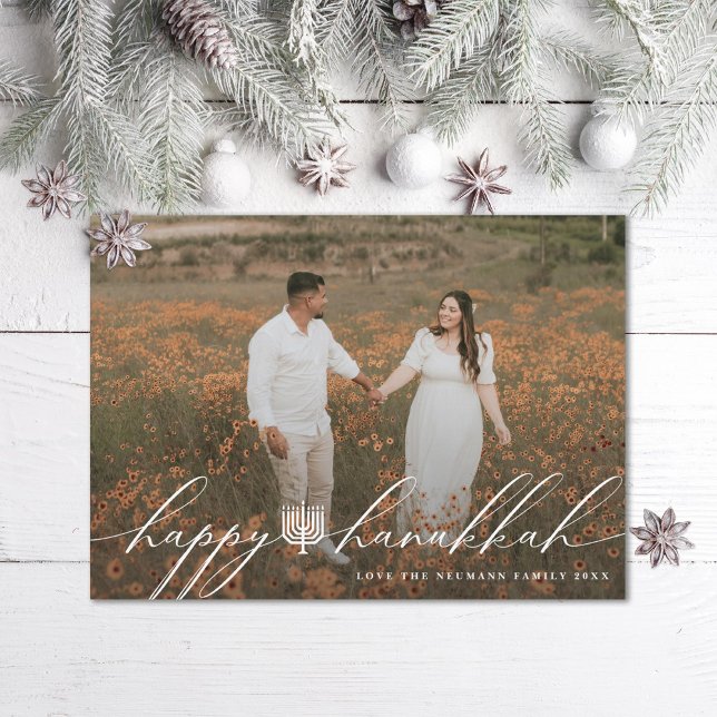 Happy Hanukkah Menorah Hanukkiah Photo Holiday Card (Creator Uploaded)