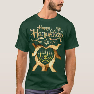 Happy HANUKKAH Menorah Heart Hands Jewish Holiday T-Shirt