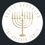 Happy Hanukkah Menorah Holiday Classic Round Sticker<br><div class="desc">This sticker features a gold coloured menorah. The message above it reads "Happy Hanukkah". Below the menorah is a place for your family name which you may personalise or remove if you'd like.</div>