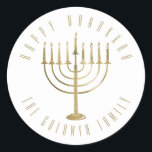 Happy Hanukkah Menorah Holiday Classic Round Sticker<br><div class="desc">This sticker features a gold coloured menorah. The message above it reads "Happy Hanukkah". Below the menorah is a place for your family name which you may personalise or remove if you'd like.</div>