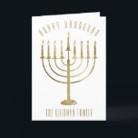 Happy Hanukkah Menorah Inside Photo Holiday Card<br><div class="desc">Send your loved ones a personalised photo card this Hanukkah season. This design features a gold menorah on the front and the message reads "Happy Hanukkah". Below the menorah is a place for your family name which you may personalise or remove if you'd like. Inside of the card has a...</div>