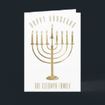 Happy Hanukkah Menorah Inside Photo Holiday Card<br><div class="desc">Send your loved ones a personalised photo card this Hanukkah season. This design features a gold menorah on the front and the message reads "Happy Hanukkah". Below the menorah is a place for your family name which you may personalise or remove if you'd like. Inside of the card has a...</div>