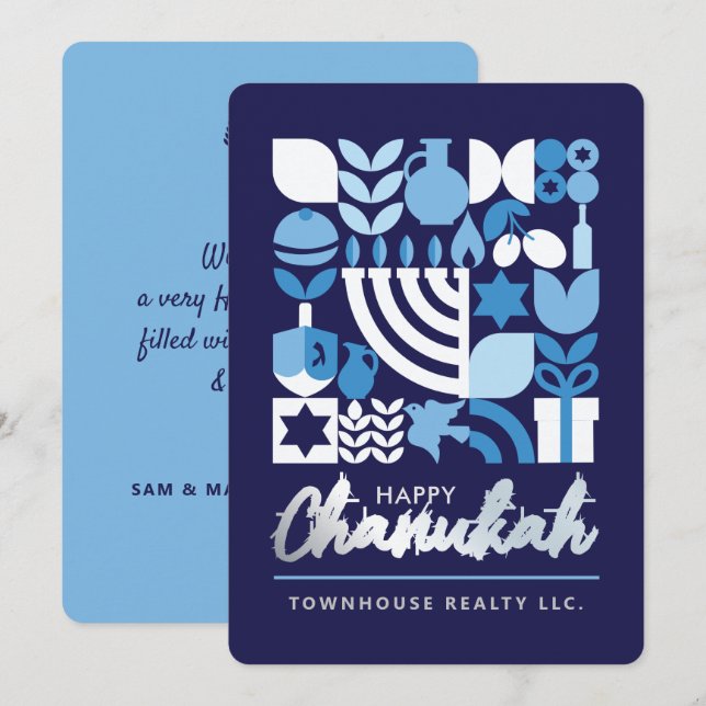 Happy Hanukkah Menorah Jewish Stars Dreidel  Holid Holiday Card (Front/Back)