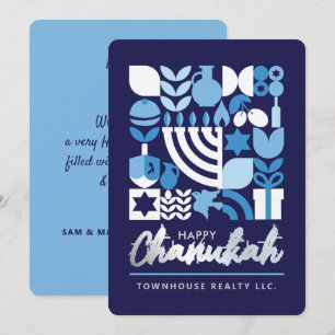 Happy Hanukkah Menorah Jewish Stars Dreidel  Holid Holiday Card