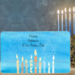 Happy Hanukkah Menorah Label<br><div class="desc">Celebrate eight days and eight nights of the Festival of Lights with Hanukkah cards and gifts. The festival of lights is here. Light the menorah, play with the dreidel and feast on latkes and sufganiyots. Celebrate the spirit of Hanukkah with friends, family and loved ones by wishing them Happy Hanukkah....</div>