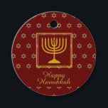 HAPPY HANUKKAH Menorah Personalised Red Favour Tags<br><div class="desc">These stylish HANUKKAH favour tags, with a red background and faux gold Star of David pattern and menorah, will add the perfect finishing touch to your gift wrapping. Both the front message, which reads HAPPY HANUKKAH, and the back message are customisable, so you can replace with your own details. This...</div>