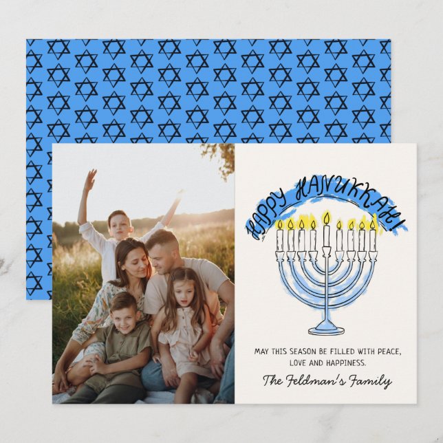Happy Hanukkah Menorah Photo Holiday Card (Front/Back)