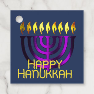 Happy Hanukkah Menorah Purple Favour Tags