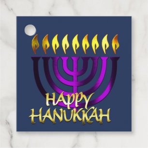 Happy Hanukkah Menorah Purple Favour Tags