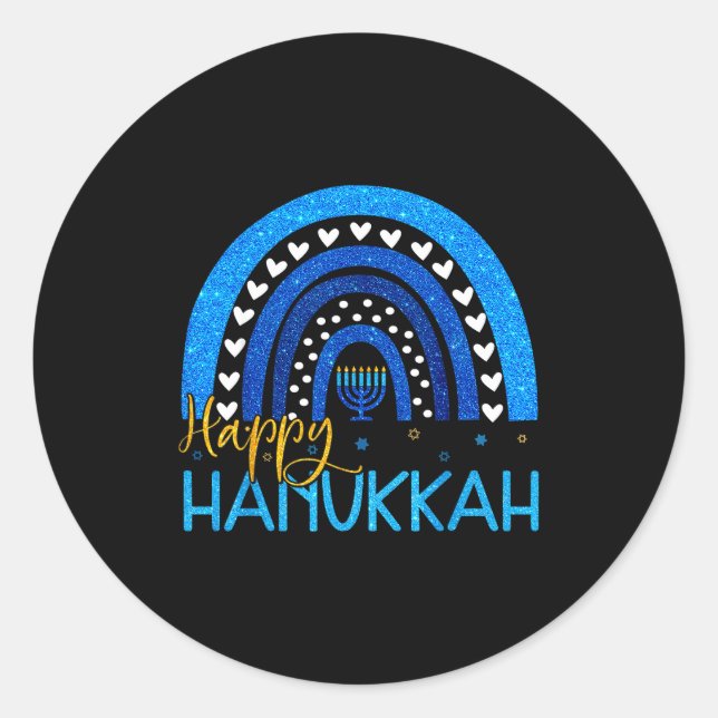 Happy Hanukkah Menorah Rainbow Jewish Gift Women K Classic Round Sticker (Front)