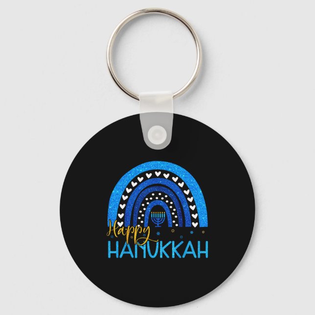 Happy Hanukkah Menorah Rainbow Jewish Gift Women K Key Ring (Front)