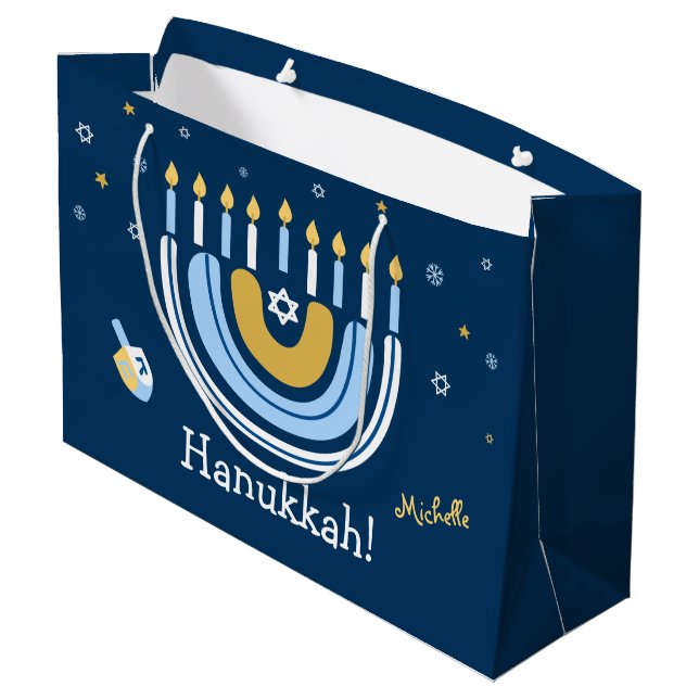 Happy Hanukkah  Menorah Rainbow  Large Gift Bag (Back Angled)