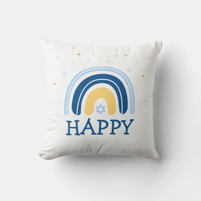 Happy Hanukkah Menorah Rainbow Throw Pillow (Front)