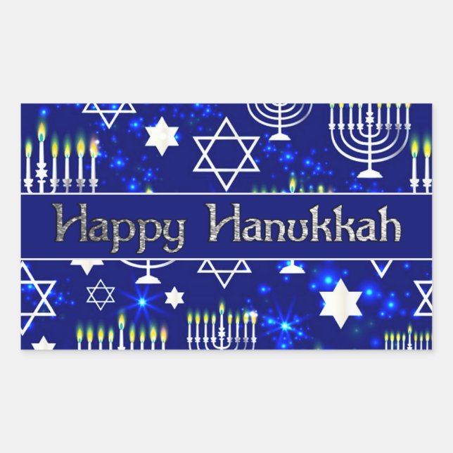 Happy Hanukkah Menorah Rectangular Sticker (Front)