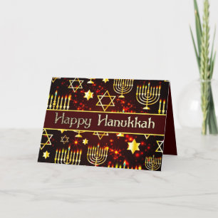Happy Hanukkah Menorah Red & Gold Holiday Card