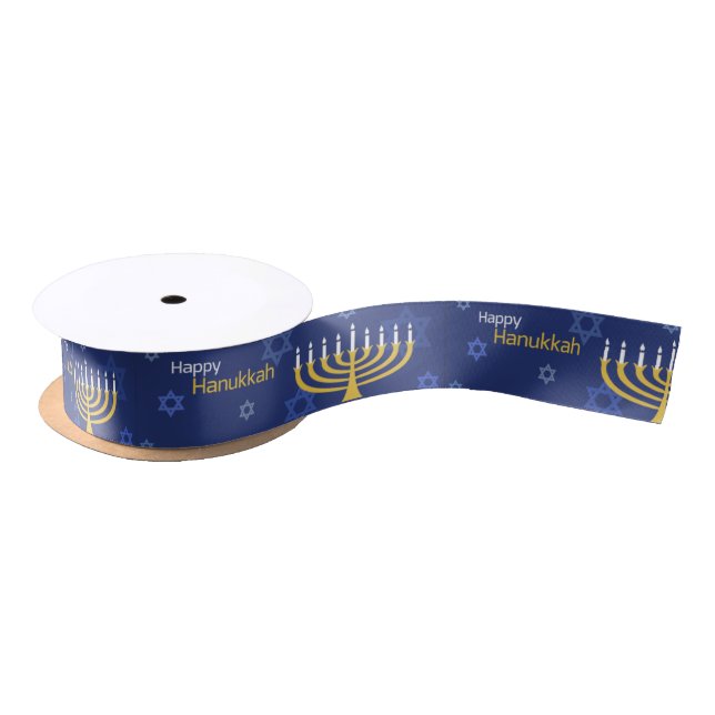 Happy Hanukkah Menorah Satin Ribbon (Spool)