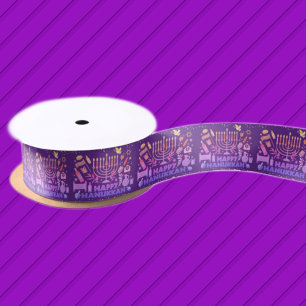Happy Hanukkah Menorah Satin Ribbon