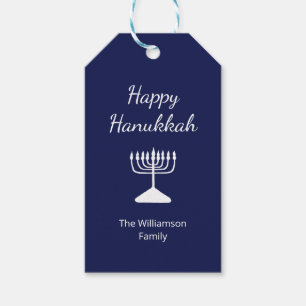 Happy Hanukkah Menorah Simple Blue  Gift Tags