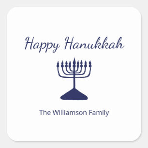 Happy Hanukkah Menorah Simple  Square Sticker