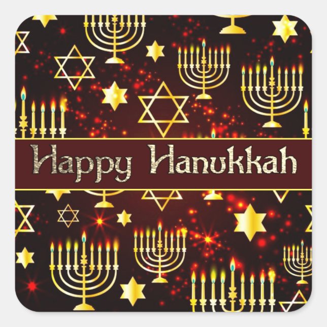 Happy Hanukkah Menorah Square Sticker (Front)