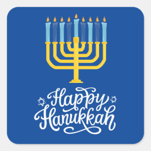 Happy Hanukkah Menorah Square Sticker