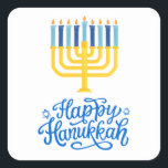 Happy Hanukkah Menorah Square Sticker<br><div class="desc">Happy Hanukkah Menorah Square Sticker. Choose the size of the sticker from the options menu.</div>