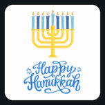 Happy Hanukkah Menorah Square Sticker<br><div class="desc">Happy Hanukkah Menorah Square Sticker. Choose the size of the sticker from the options menu.</div>
