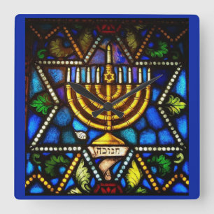 HAPPY HANUKKAH MENORAH SQUARE WALL CLOCK