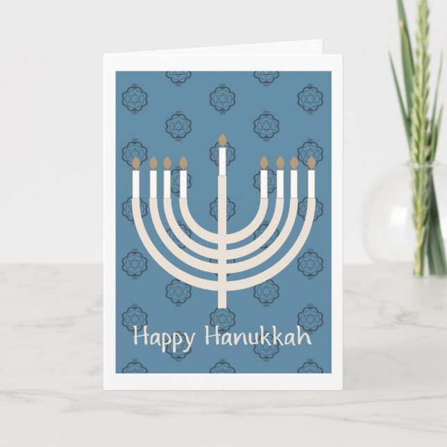 Happy Hanukkah Menorah/Star of David pattern 2 Holiday Card (Front)